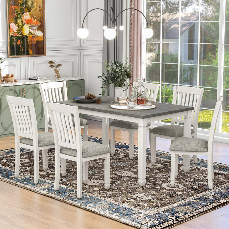 Ophelia Co. 7 Piece Dining Table Set Wood Dining Table And 6 Upholstered Chairs With Shaped Legs For Dining Room Living Room Furniture Wayfair